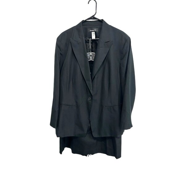 Jones New York Blazer Skirt Suit Set Black Sz 24W Silk Blend Professional Office - Picture 1 of 13